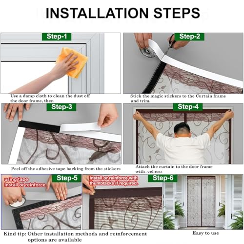 Image of The Furnishing Tree Strong Magnetic Mosquito Net Door Curtain | Automatic Self Closing | Designer Lace at the top with Breathable Fly Protection for Main Door, Balcony, Kitchen & Bedroom, 210x100 CM.