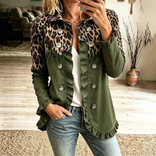 Ruffle Trim Jacket for Women Leopard Print Open Front Vintage Cardigan - image 3