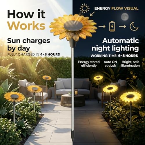 Image of hardoll Sunflower Shaped Solar Lights Outdoor Waterproof, Warm White Decorative Solar Light for Garden, Home & Pathway, Solar Lamp for Lawn, Patio & Decoration(Pack of 1)
