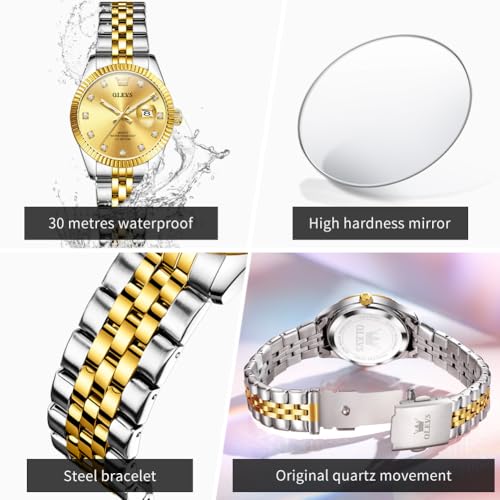 Image of OLEVS Gold Women Watches Business Luxury Dress Diamond Ladies Watch Small Face Stainless Steel Waterproof Two Tone Watch for Women