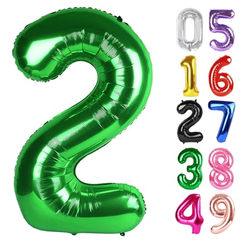 Image of Dark Green Number 2 Balloon 40 Inch, 2nd Birthday Decoration, Sparkling 2 Number Balloon Party Decor