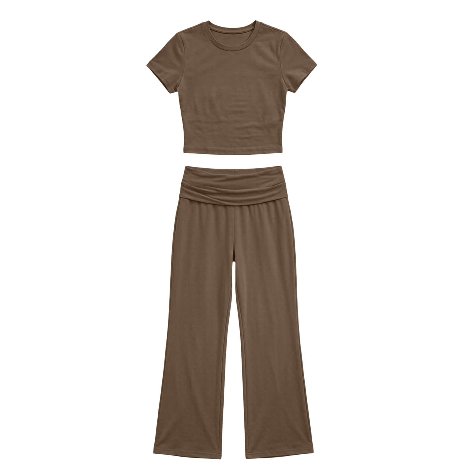 Tuta da jogging da donna, in cotone, sportiva, senza maniche, girocollo, top e pantaloni lunghi, 2 pezzi, tinta unita, slim fit, vita alta, elasticizzata, tuta da yoga