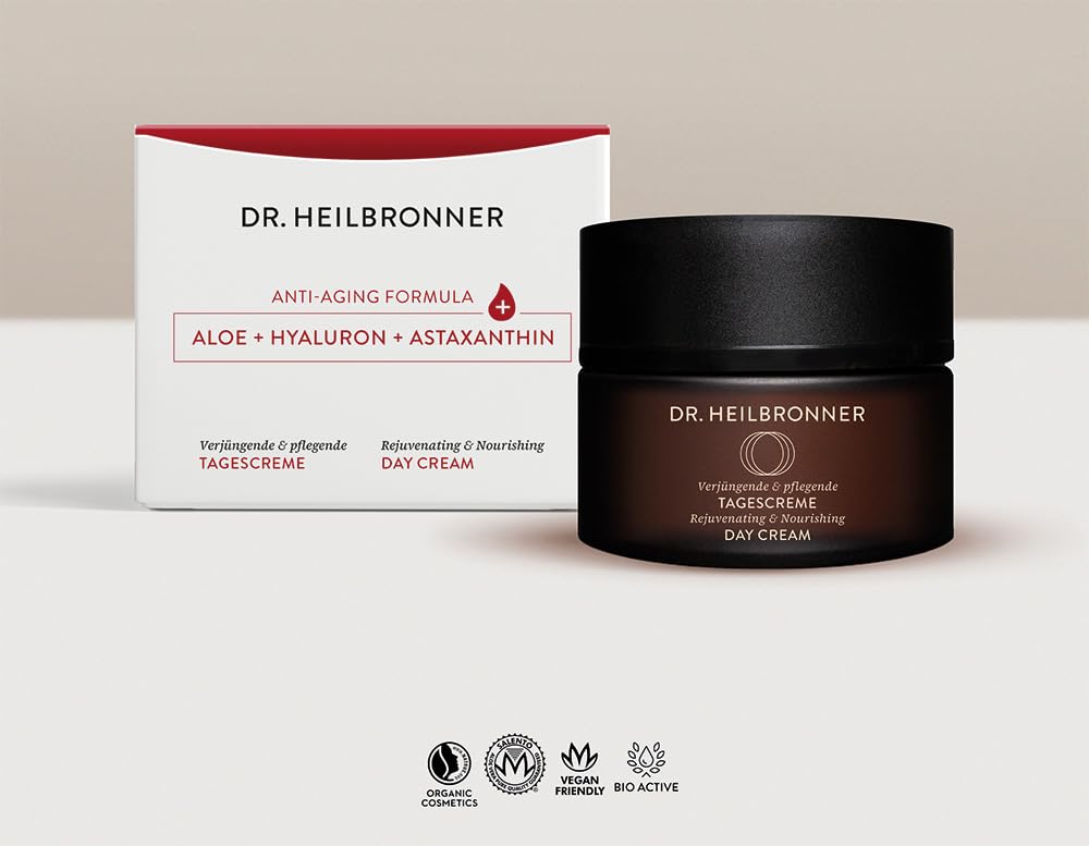 Dr. Heilbronner Bio Anti Aging Tagescreme mit Hyaluron und Bio Extrakten aus Aloe Vera - Astaxanthin - Mandelkernöl und Jojobaöl I reichhaltige Feuchtigkeits Gesichtscreme I Creme-Dose 50ml
