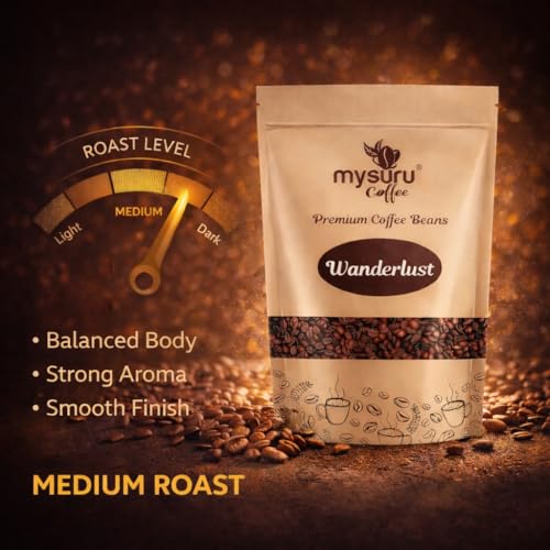 Image of Mysuru Coffee Premium Whole Roasted Beans [250g - WANDERLUST] Pure Robusta - 100% Cafe Blend Medium Roast Fresh Single Origin Coffee
