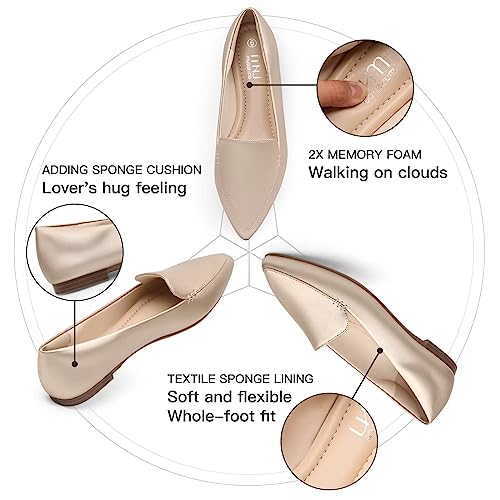 Image of MUSSHOE Pointed Toe Flats for Women, Comfortable Business Casual Work Shoes, Slip On Loafers with Arch Support, Office Walking Flats for All Day Standing