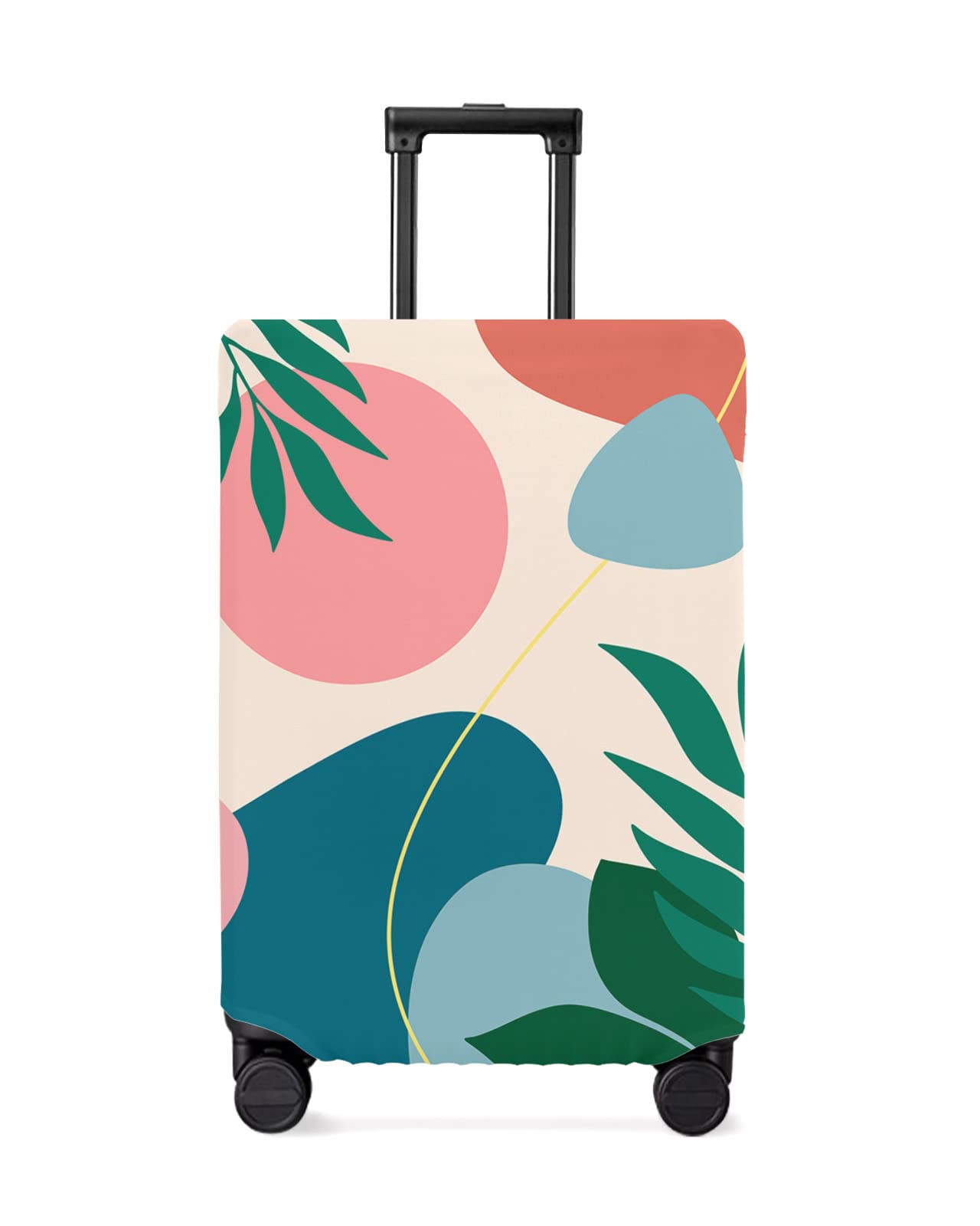 Travel Luggage Cover, Mid Century Tropical Leaves Abstract Art Spandex Elastic Suitcase Cover Protector, Washable Scratch-Resistant Suitcase Cover Fits 18-32 Inch Luggage