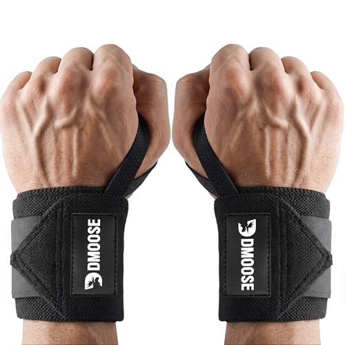 DMoose Wrist Straps for Weightlifting 12 and 18 Inches Thumb Loops with Wrist Support for Workouts Powerlifting Wrist Straps for Weight Lifting Men and Women Black II