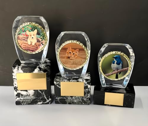 アーストロフィー ペットの位牌 クリスタル 台座ブラックゼブラ大理石 WP1004 プレート無料作成 (C)