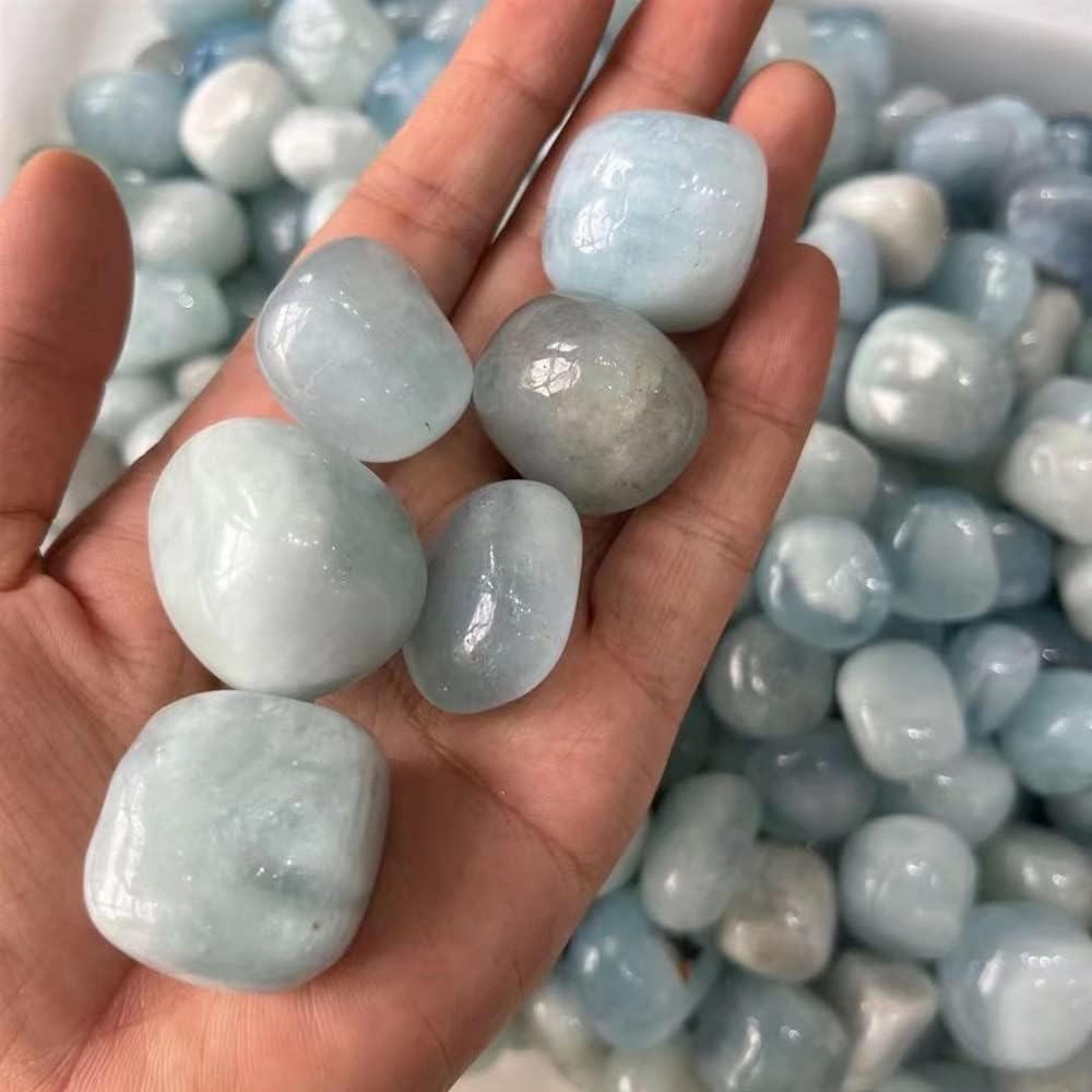 Meditation Home Natural Aquamarine Tumbled Stone Natural Gemstones Mineral Crystals Healing Reiki Fish Tank Specimen Crystal Gravel (Size : 100g)