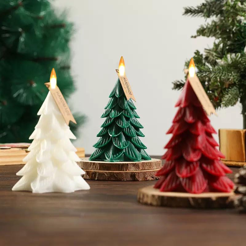 Image of Christmas Tree Flameless Candles with Remote Timer, Battery Operated 3D Wick LED Flickering 4'' x 5.5'' Candles Real Wax Green for Holiday Decor