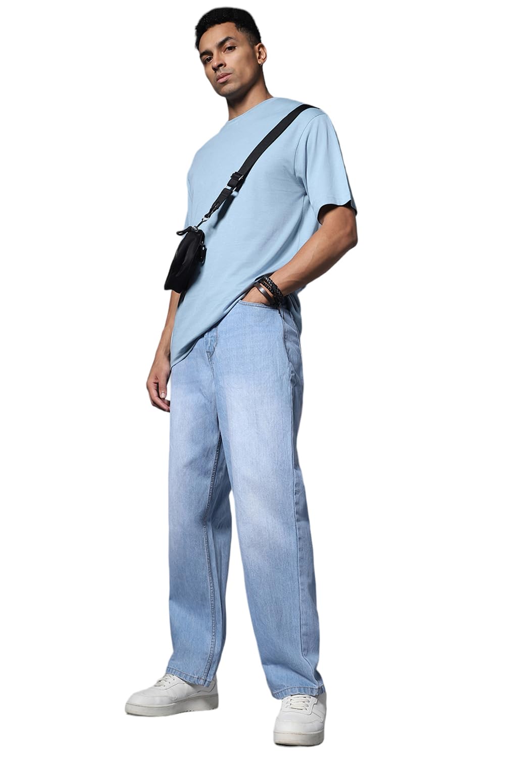 HIGH STARMen's Stretch Fit Mid Rise Wide-Leg Fit Stretchable Jeans