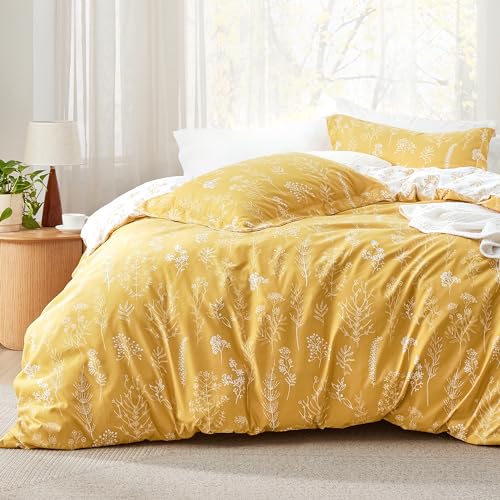 Image of Bedsure Full Comforter Set - Glod Bed Set, 3 Pieces Cute Floral Bedding, 1 Soft Reversible Botanical Flowers Comforter and 2 Pillow Shams