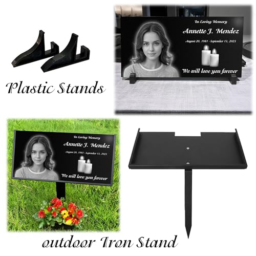 Image of Personalized Headstone with Photo, Memorial Stone, Headstones for Graves, Grave Markers, Black Granite Garden Stone, Memorial Plaques for Outdoor
