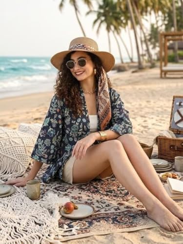 Image of KE KANHA EXPORTS Shrugs for Women Stylish | Cover up on Jeans Tops for Women | Western Beach Outfits | Summer Clothes | Kimono FREE Scrunchie Included