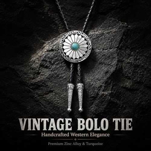 Image of Turquoise Bolo Tie for Men, Leather Braided Necktie Western Cowboy Bola Tie Costume Accessories for Men Women