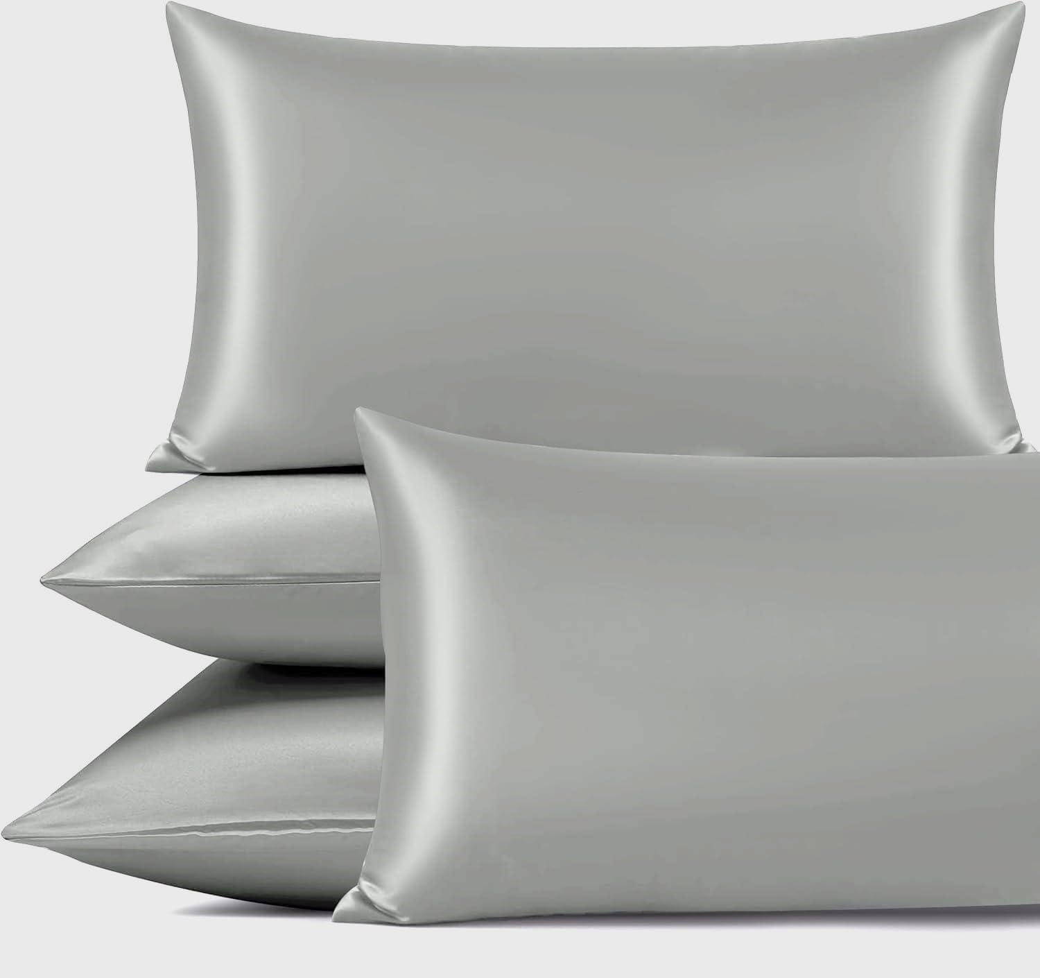 Yorkshire Bedding Grey Satin Pillow Cases 4 Pack for Hair and Skin Standard Size Satin Pillowcases with Envelope Closure (50x75cm)