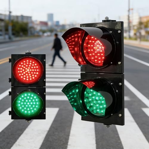 Genérico Luz Señalización Roja Verde 200mm IP65, Lámpara LED Industrial Impermeable 85-265V AC con Carcasa Robusta de PC, Lente Transparente,para Control Tráfico y Stop/Go