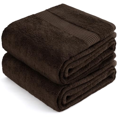 Image of Cotton Paradise 100% Cotton Turkish Towel Set, Soft Absorbent Quick Dry, 2 Piece 35x70 Bath Sheet Set, Chocolate Brown