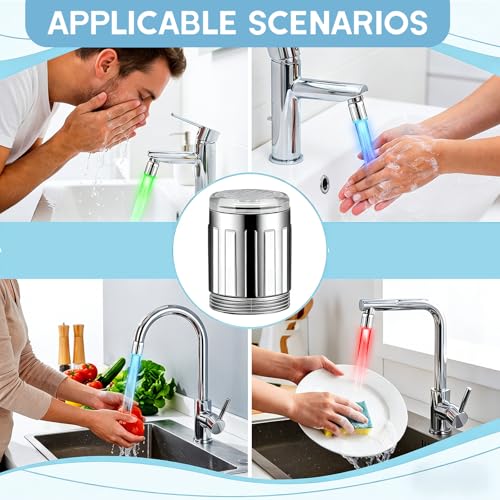 Jetstream 2 Stück LED Wasserhahn Aufsatz, Wasserhahn mit 3 Bunten LED, Wasserhahns Aufsatz mit 3 Farben Temperaturkontrolle, kompatibel mit Restaurant, Haus, Hotel, Badezimmer, Küche