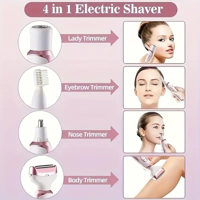 Image of AVNISH 4-in-1 Multi Trimmer for Women Shaver Electric Facial Razor, Rechargeable Cordless Multipurpose Hair Remover Shaver Face, Leg, Eyebrow, Underarms, Bikini Trimmer, 60 minutes Runtime, White