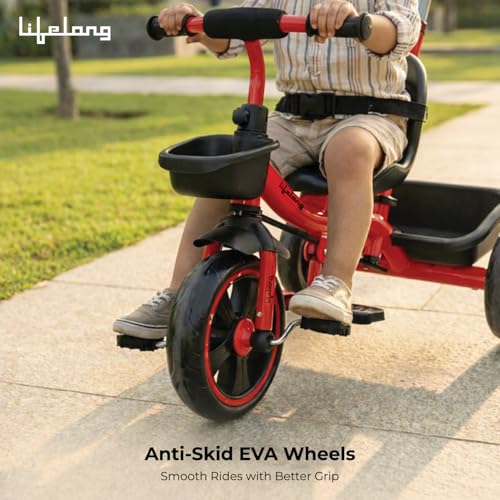 Image of Lifelong Trike Cycle for Kids 2-5 Years Boys & Girl - Baby Cycle - Bicycle for Kids - Bike with 3 EVA Wheels & Basket -Durable Tricycle with Parental Control 30kg Capacity Red & Black