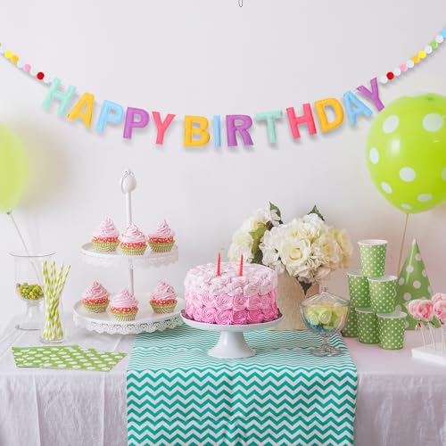 Image of Mindsoft Felt Happy Birthday Garland Rainbow Banner Reusable Happy Birthday Sign Party Supply for Party Decor(Bright Color,Normal)