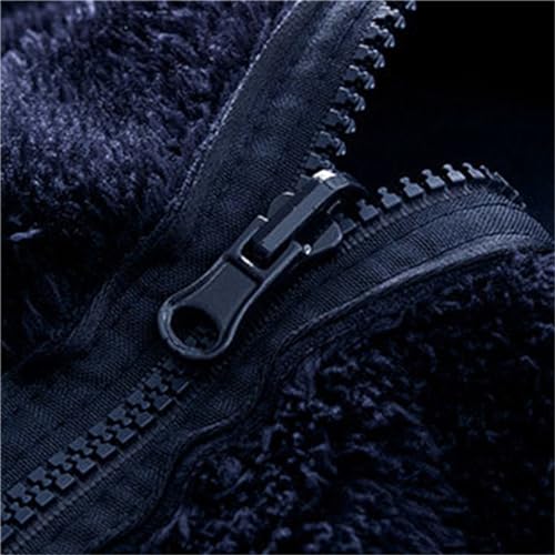 Image of Cromoncent Men's Full Zip Reversible Polar Fleece Hoodie Jacket Fall Winter Outwear, Dark Blue, Large