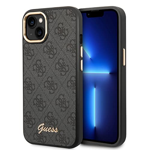 Guess Coque pour iPhone 14 Plus en Noir Motif 4G & Logo Scri