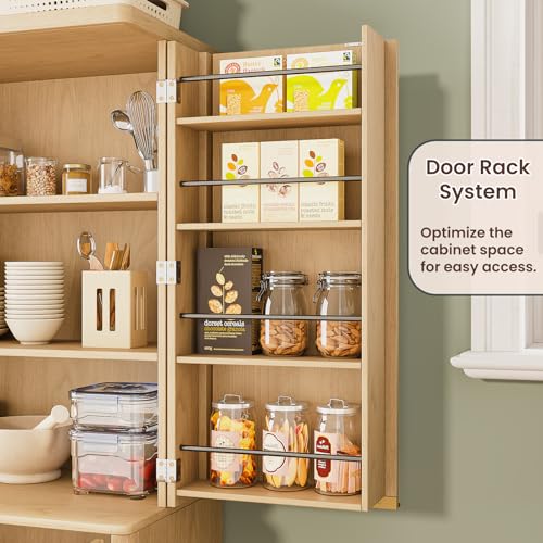 Image of Ball & Cast 72″ Fluted Pantry Cabinet,Versatile Wood Storage Cabinet with 4 Adjustable Shelves,6 Door Shelves,Moden Kitchen Cabinet w /Anti-Tip Safety for Kitchen,Dining Room,Living Room,Natural Oak