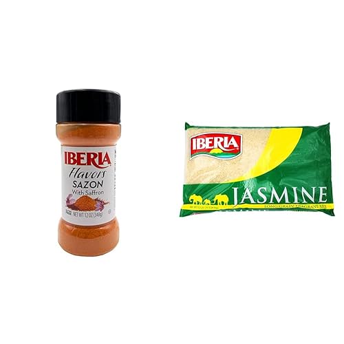 Iberia Sazon con azafrán, 12 onzas + arroz Iberia Jasmine, 10 lb.