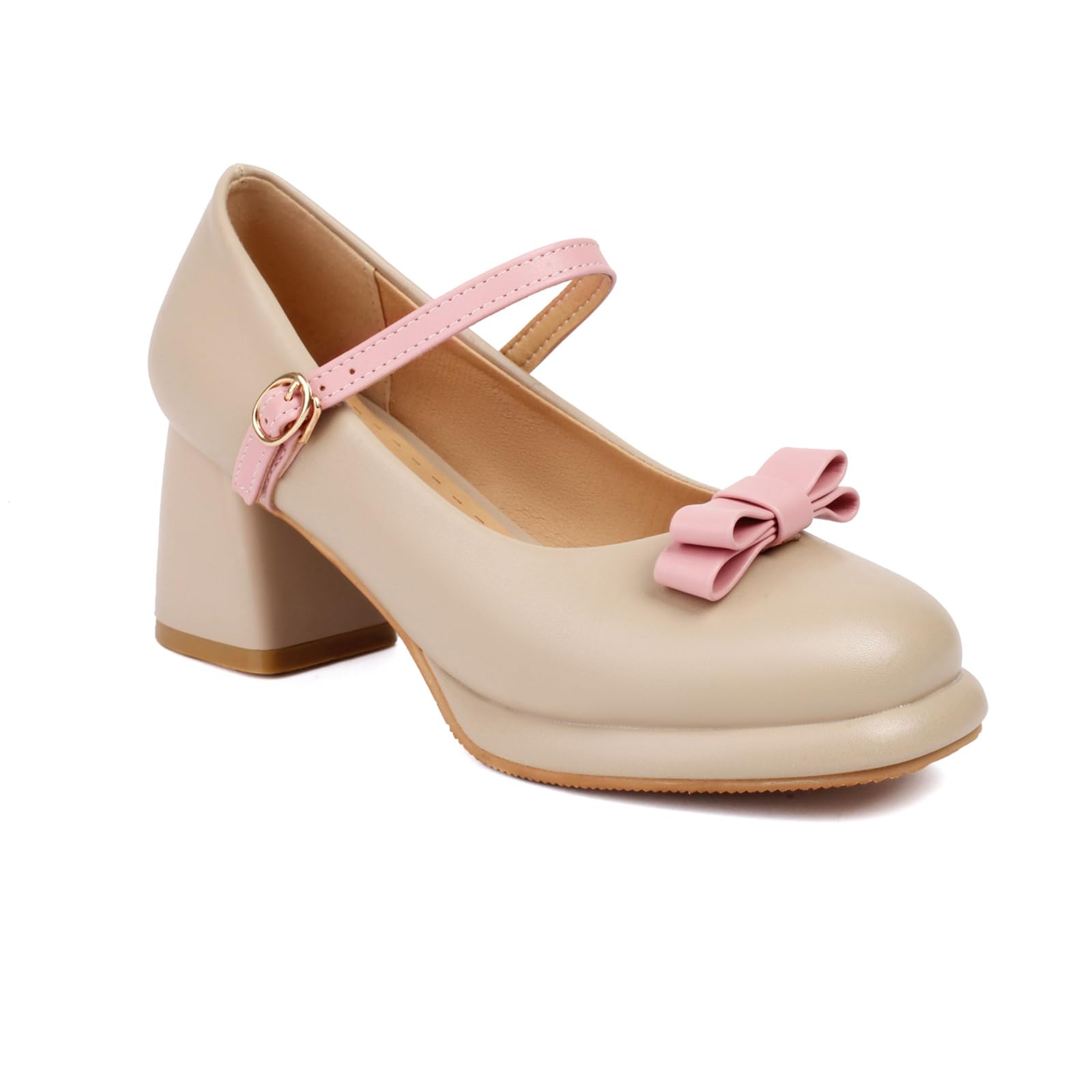 Women's 2 Inch Platform Mary Janes Shoes Chunky High Heel Square Toe Sweet Concise Bow Buckle Strap Fashion Office Lady Shallow Mixed Colors Lolita Pumps Wedding Party Pumps