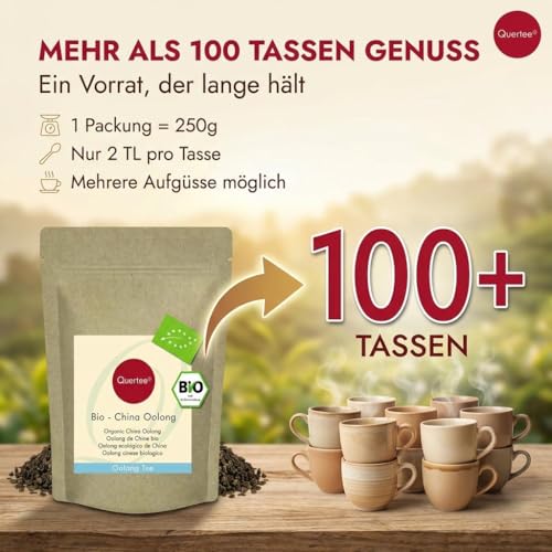 Bio Oolong Tee - China Oolong Tee Bio - 250 g loser Tee ohne Zusätze & ohne Aromastoffe für über 100 Tassen Tee von Quertee