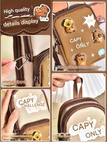 Image of Invite Enterprise Three Layer School Bag-Shaped Pencil Pouch, Large-Capacity Pencil Pouch with Zipper, Multipurpose Pen & Pencil Case for School Supplies for Boys & Girls (Capybara - AA)