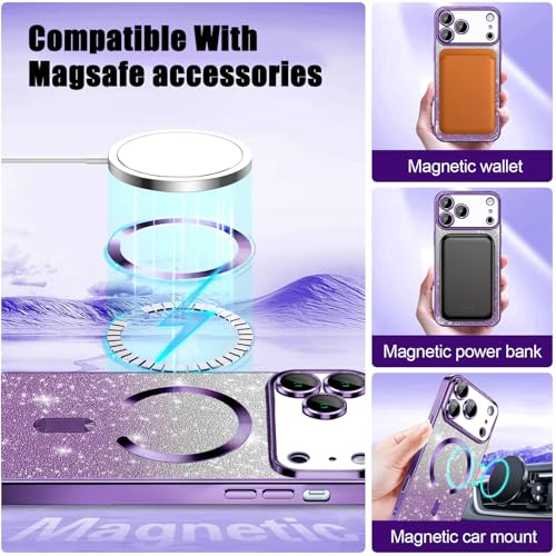 Image of Misscase for iPhone 17 Pro Case Compatible with MagSafe,Built-in Camera Lens Protector Full Protection Soft TPU Anti-Scratch Anti-Fingerprint Magnetic Glitter Slim Case Cover 6.3 inch Purple