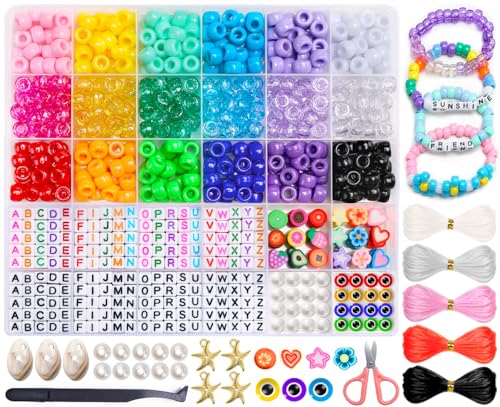 GAGANIU Bracelet Making Kit, Friendship Bracelet Kit Beads for bracelets making Colorful Pony Beads Polymer Clay Beads Charms Letter Beads for jewelry making, DIY Beading Supplies Crafts Set