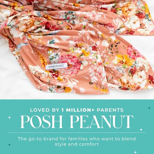 Image of Posh Peanut Swaddle Blanket & Headband Set - Viscose from Bamboo Stretchy Baby Swaddle for Newborn Girls, Receiving Blanket or Nursing Cover