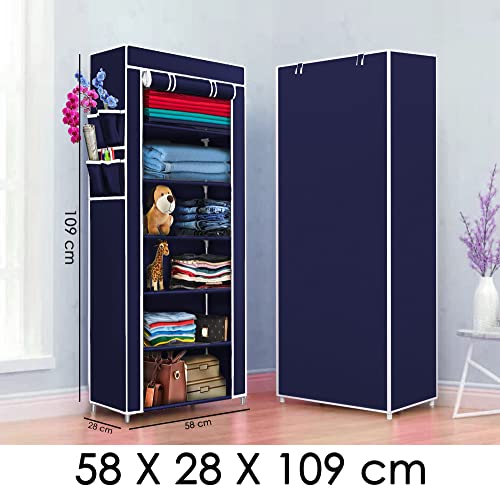 Image of COROID Digital Printed Multipurpose 6 Shelve Wardrobe,Foldable,Collapsible Fabric Wardrobe Organizer for Clothes Drawers Portable Wardrobe Clothing Space Saving Wardrobe (6-Layer, NavyBlue)