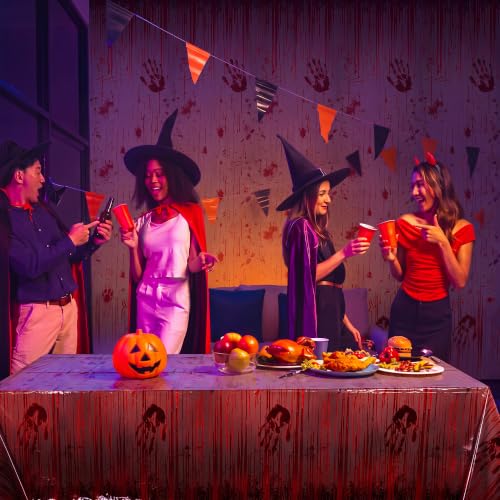 Image of Kochorie 100 Ft x 54 Inch Halloween Bloody Party Tablecloth Roll with Cutter Box Waterproof Plastic Horror Bloody Zombie Table Cover for Halloween Spooky Party Decorations, Gray