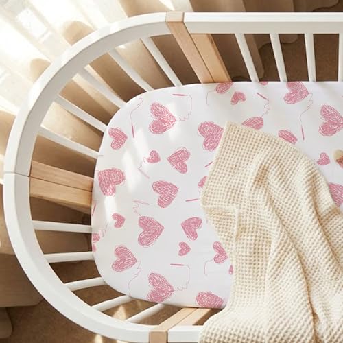 Image of Gllquen Baby Bedside Sleeper Bassinet Sheets 33x20 Inch 4 Pack Girl Boy | Soft OEKO-TEX Certified Bassinet Crib Sheet, Compatible with Baby Delight, Newton Rectangle Bassinet Mattress, Pink Love