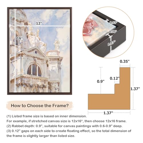 Image of 0.9 inch Deep Floater Frame for 8x8 Canvas Paintings Art,Black Brown | Set of 2,Easy Framing,Floating Frame for Artists Designers Landscape Portrait Artwork,Modern Home Office Kitchen Wall Decor