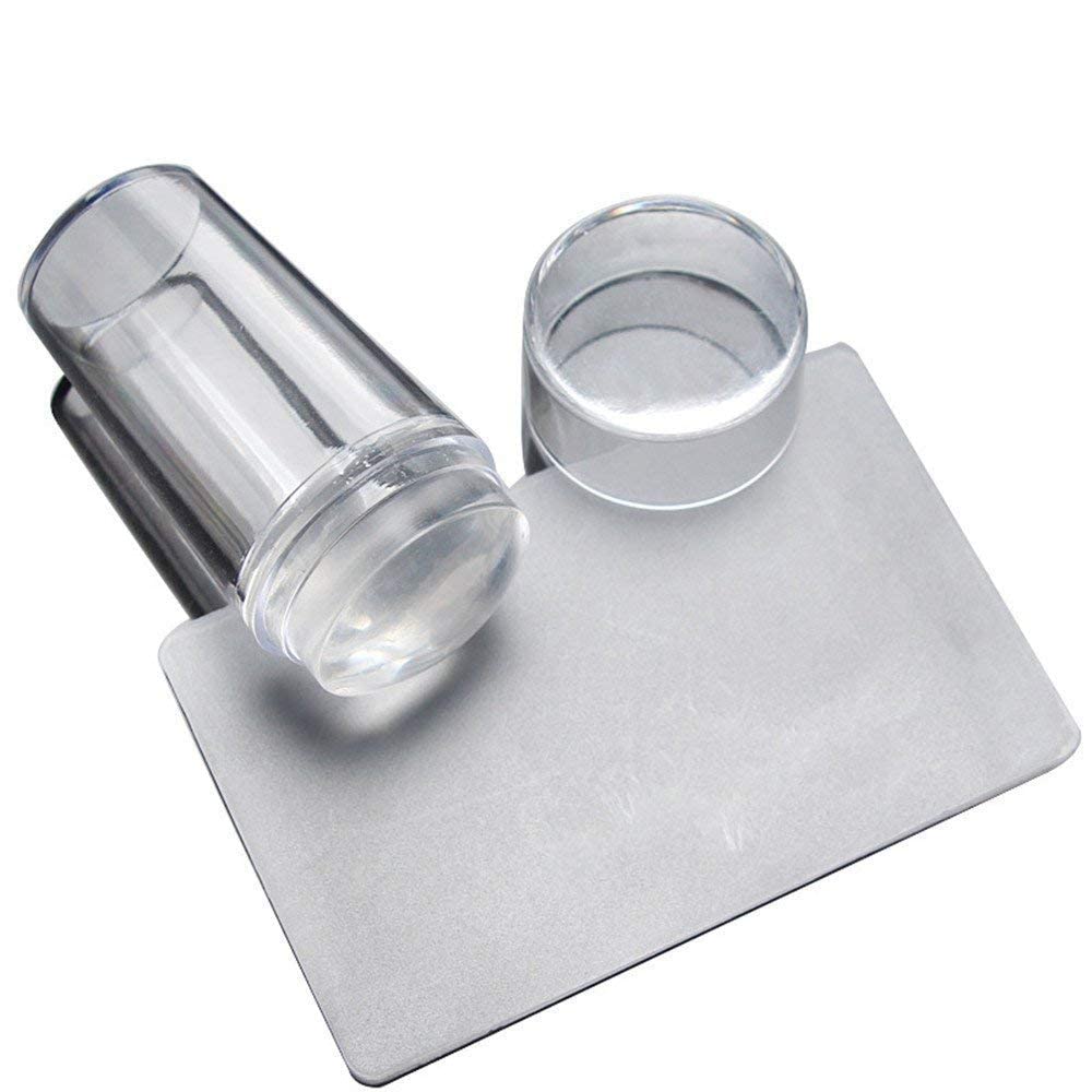 Yinikiz Nail Art Stamping Plates Kit Rectangular Steel Design Plates and Silicone Stamper & Scraper Nail Art Plates (4 Plates & 1 Stamper)