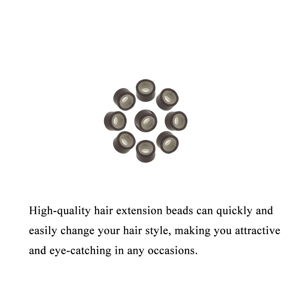 HAHIYO 500pcs Brown 5.0x3.0x3.0 mm Micro Links Hair Extension Beads Silicone Lined Hair Extensions Rings for Professional Salons Extensions Tool