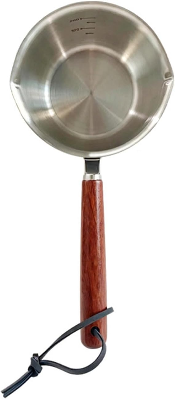 Wood Handle Stainless Steel Oil Pouring Pan, Compact Sauce Warmer for Garlic Oil, Milk Warming, and Butter Melting