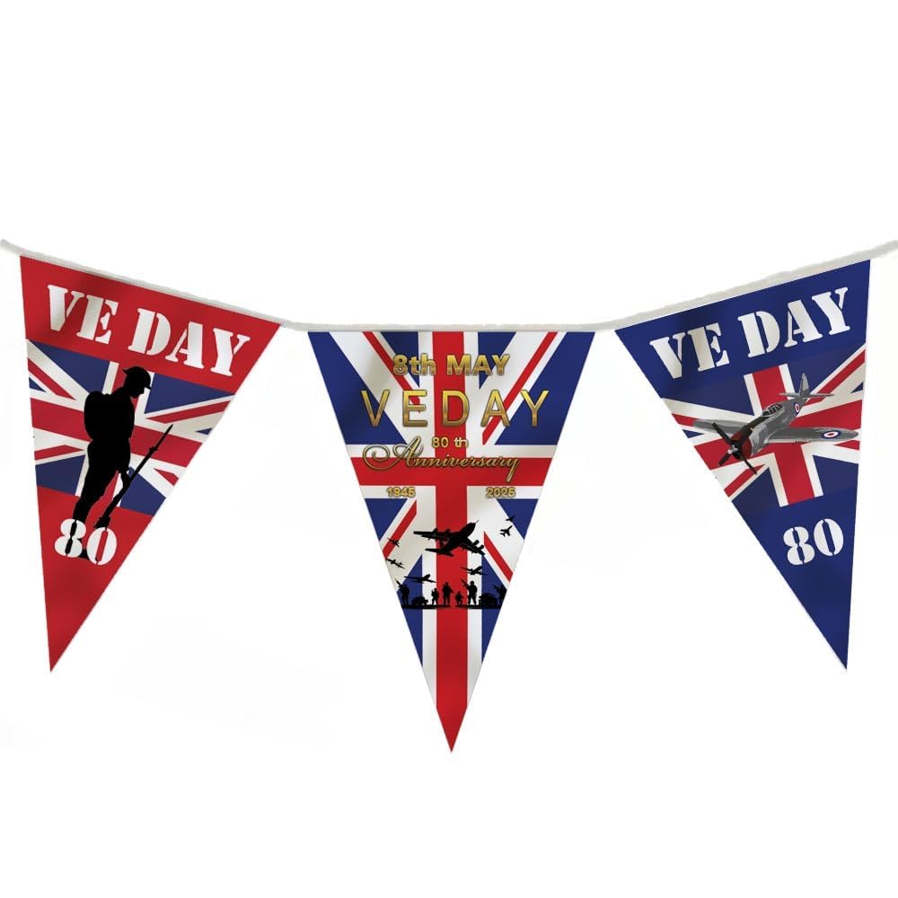 VE Day 80th Anniversary Flag Decorations Bunting Banner, 8th May 2025 Celebration Commemorative Military Memorabilia 80 Years Victory In Europe Flag Gifts