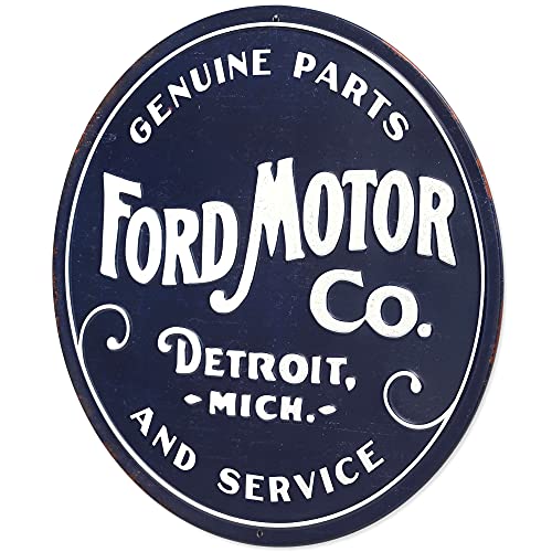 Image of Ford Motor Co. Round Embossed Metal Sign - Classic Ford Wall Art for Garage, Man Cave, or Shop