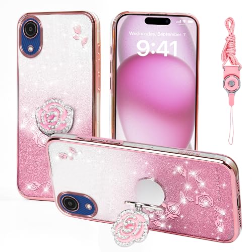 Nouxwerx for Samsung Galaxy A03 Core Case, Mobile Phone Case for Cute Soft Slim Cover for Girls Women with Ring Stand Strap Lanyard Shockproof Protective Cover for Samsung A03 Core (Rose Gold)