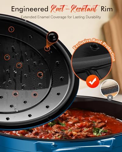 Nuwave 6QT Healthy Enameled Cast Iron Dutch Oven Pot with Lid, Heavy Duty 7-Layer Enamel, Enhanced Rust Protection, Dual Handles, Oven Safe to 500°F for Sourdough Bread Baking, Braise, Stew, Roast - Thumbnail 4