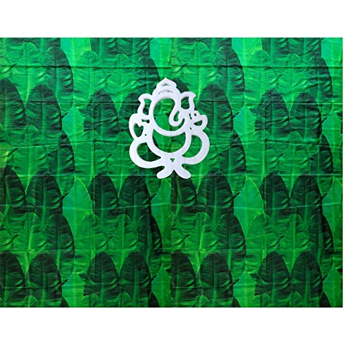 Image of ZEONELYMART Banana Leaf Backdrop Cloth Hangings for Pooja, Housewarming and Wedding etc Events Decoration 10 X 8 Feet (Banana Leaf Cloth with Ganesh) Ganesh chaturthi Backdrop