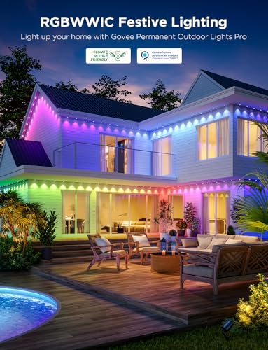 Image of Govee Permanent Outdoor Lights Pro, 100ft with 60 RGBIC LED Lights for Daily and Accent Lighting, 75 Scene Modes for Outdoor Decor, IP67 Waterproof, Works with Alexa, Google Assistant, Matter, Black