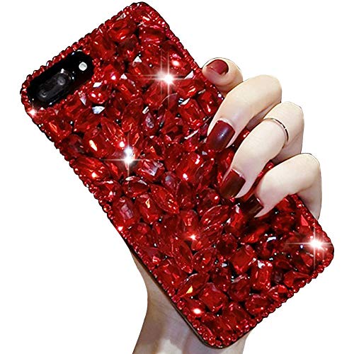 Aearl iPhone 8 Plus/7 Plus 5.5 inch Bling Diamond Case, 3D Homemade Luxury Sparkle Crystal Rhinestone Shiny Glitter Full Clear Stones Back Phone Cover - Red